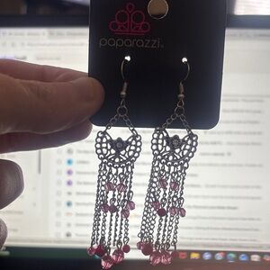 Paparazzi Silver and Pink‎ Beaded Earrings